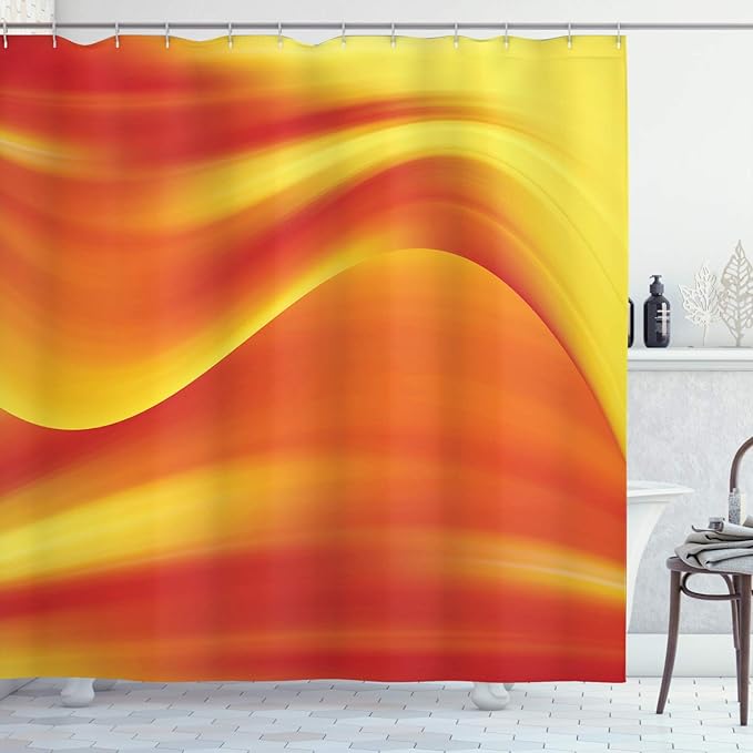 Ambesonne Orange Shower Curtain, Digital Waves with Different Tones with Motion Effect Smooth Hot Lines Art Print, Cloth Fabric Bathroom Decor Set with Hooks, 69" W x 70" L, Burnt Orange