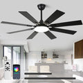 52" Ceiling Fans with Lights and Remote, Black Modern Ceiling Fan with 8 Dual Finish Blades,Quiet Reversible Motor，Farmhouse Ceiling Fan with RGB Lights for Bedroom,Living Room,Patios