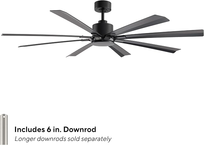 Modern Forms Size Matters Indoor and Outdoor 8-Blade 65in Smart Ceiling Fan in Matte Black with Remote Control with Alexa and iOS or Android App