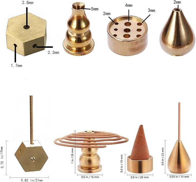 Brass Incense Burner, Incense Cone Holder, Coil Incense Holder, Incense Stick Holder, Hexagonal Shape Burner Plate Holder Censer, 4 Styles.