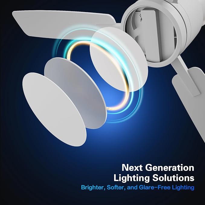 Ceiling Fans with Lights,52 Inch,Quiet Reversible Motor,Easy to Install,6 Speeds,Dimmable,Timer,White Low Profile Ceiling Fan for Bedroom Living Room,Kitchen,Indoor/Outdoor