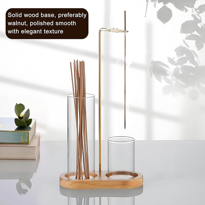 Incense Holder, 3 in 1 for Sticks with Detachable Anti-Ash Flying Incense Burner with Glass Ash Catcher andSticks Organizer Handmade Wooden Tray for Meditation Yoga Room Decor Package
