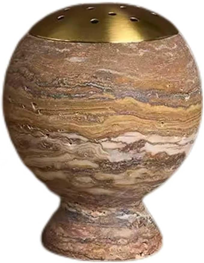 Natural Marble Incense Burner 4.2” Multi-Purpose Holder with Brass Accents, for Cones/Coils/Sticks, Home Decor & Relaxation (Light Brown)