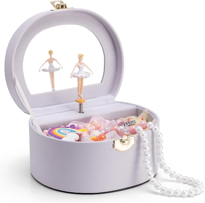 VLANDO Bithday Gifts for Girl, Musical Jewelry Box for Girls, Small Kid Music Box with Ballerina for Party Bedroom Decor, Gifts for Girls Kids - Light Purple