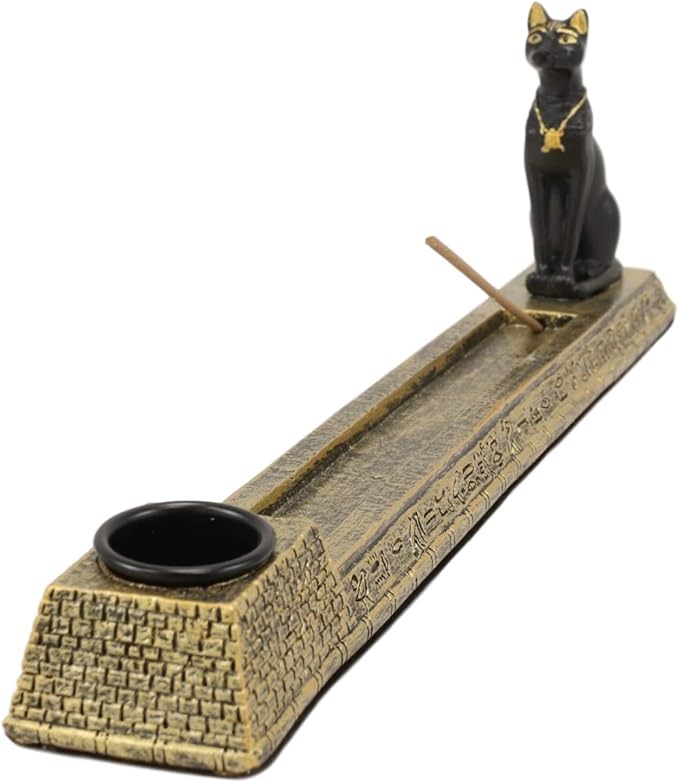 Ebros Gift Egyptian Feline Goddess of Protection Bastet Cat Deity Incense Stick and Cone Burner Holder Sculpture Home Fragrance Accessory Gods of Egypt Temple of Bast Statue