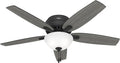 Hunter 52 inch Indoor Ceiling Fan with LED Light - Black Ceiling Fan with Pull Chain, For Bedroom or Living Room, Low Profile Flush Mount, 5 Blades, Includes Bulbs - Newsome 52396, Matte Black | Low Profile Flush Mount, Pull Chain, 5 Blades, For Bedroo...