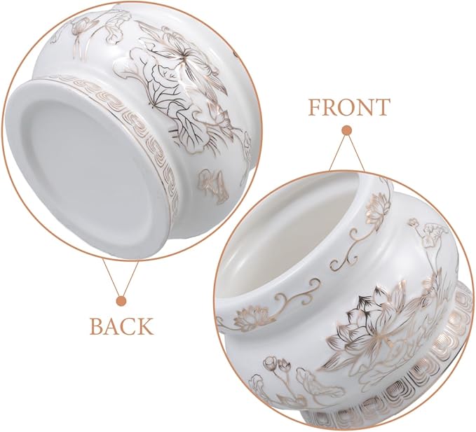 HANABASS Ceramic Incense Burner with Lotus Flower Relief 3.7 Inch - White and Gold Incense Holder for Home Altar Meditation Yoga Zen Buddhist D Cor