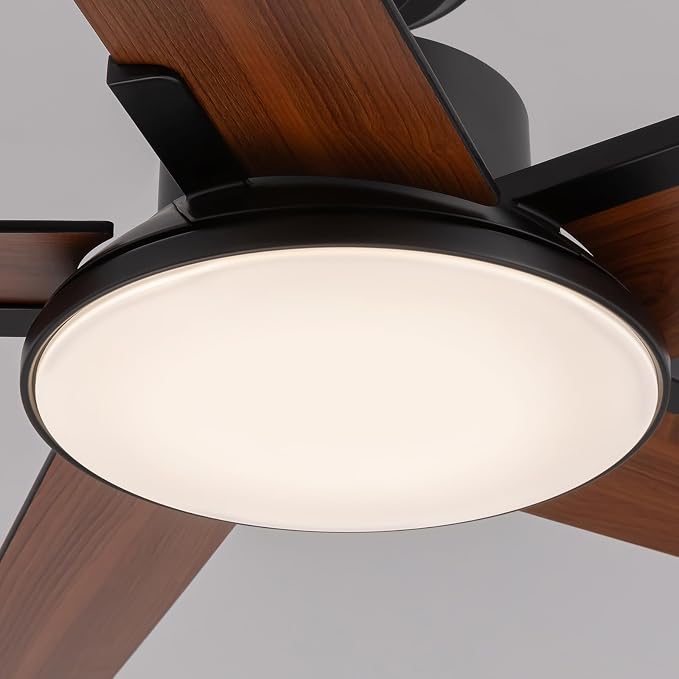 Ceiling Fans with Lights and Remote Control, 52 Inch Modern Ceiling Fan with 3CCT Dimmable LED, 6 Speeds, Quiet Reversible DC Motor, Timer, Black Ceiling Fan for Living Room, Kitchen, Outdoor Patio