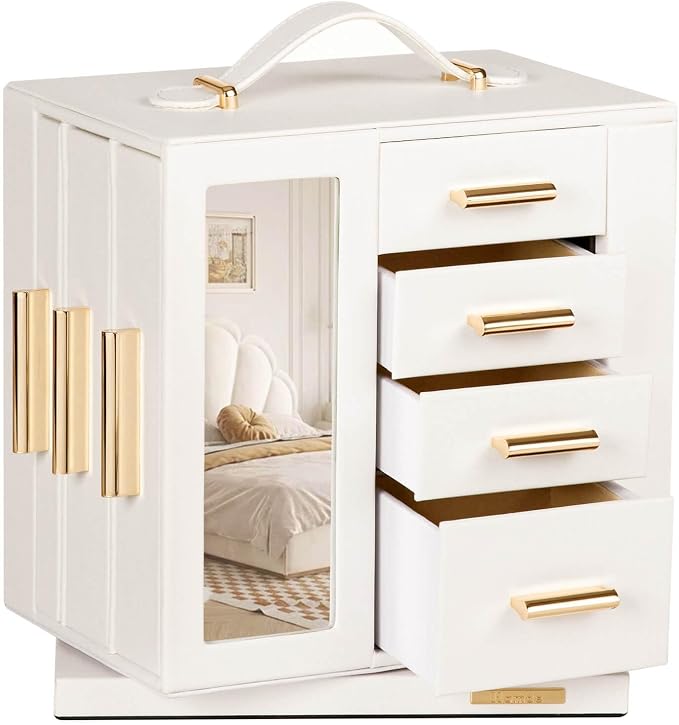 Homde Rotating Jewelry Box for Women: 7-Drawer Organizer with Clear Window | 4-Side Access Sorts Daily Jewelry - Jewelry Lovers Find Favorites Fast on Vanities - Display for Earring Ring Necklace