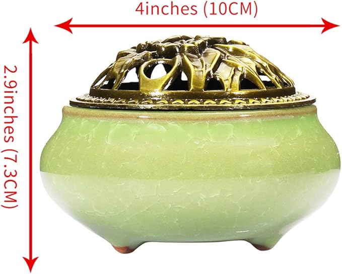 Miupoo Stick Incense Burner and Cone Incense Holder with Brass Incense Stick Holder Ceramic Ash Catcher (Light Green)