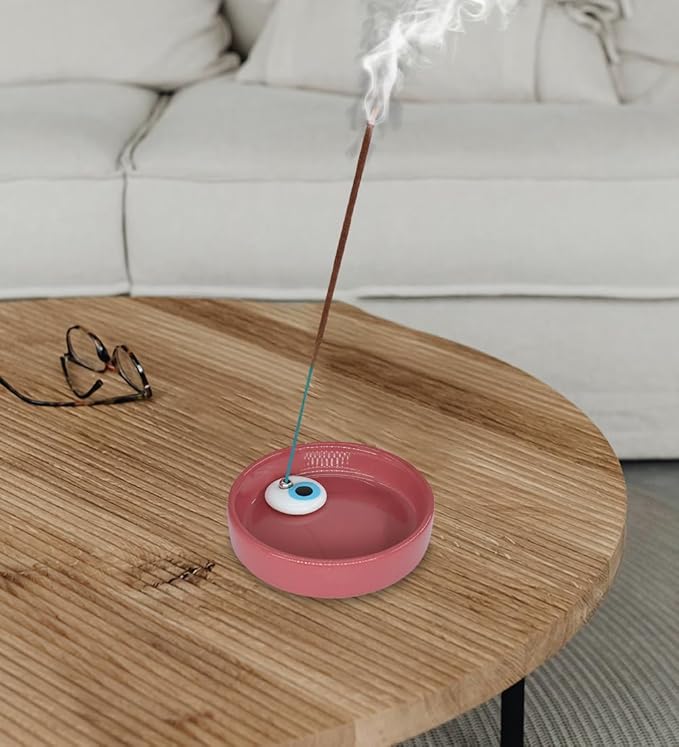 Sermo Evil Eye Ceramic Incense Holder Burner (Dark Pink with White Evil Eye)