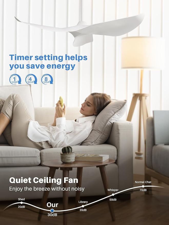 Sofucor 38 Inch Ceiling Fan No Light, Modern White Ceiling Fan with Remote Control, Quiet Reversible DC Motor, 6-Speed Noiseless Indoor Ceiling Fan for Bedroom Living Room Covered Patio Porch