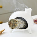 Handmade Ceramic Palo Santo Holder Burner - Mini Chimenea Incense Dish for Palo Santo and Sticks .Sage Holder for for Aromatherapy, Yoga, Meditation Gift and Home Decor (White)