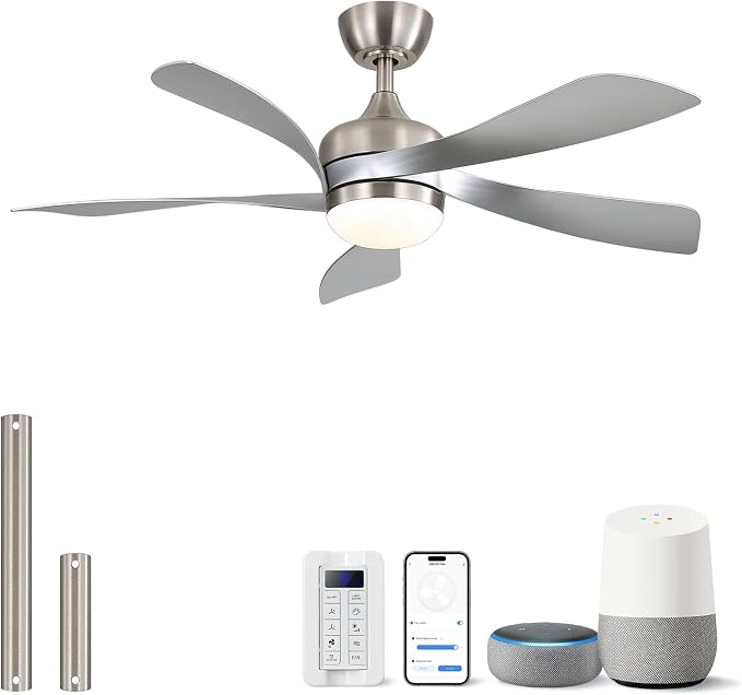 Sofucor 42" Smart Ceiling Fan, Indoor/Outdoor Ceiling Fans with Lights and Remote, Works with App/Alexa/Google, 3-Color Light 6-Speed Timing Reversible DC Motor for Bedroom Living Room Patio