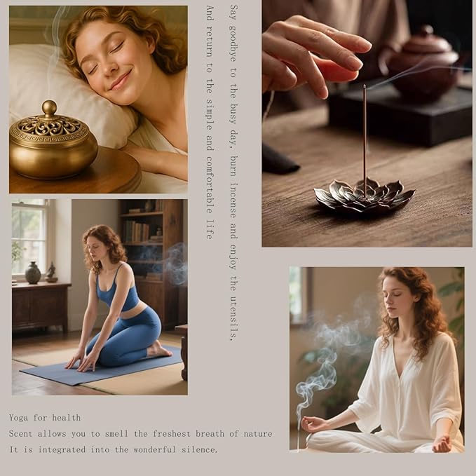 31 Pcs Powder Incense Burner Set, Brass Incense Making Kit, Chinese Incense Burner Powder Set Includes Holder/Stick/Cone/Coil/Ash Catcher Tray, Gift for Yoga and Meditation (31)