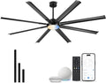 84 Inch Industrial Ceiling Fan with Light, Large Ceiling Fan with 8 Aluminum Blades, Works with Alexa, 6-Speed Reversible DC Motor, 3 CCT Settings, Ideal for Covered Outdoor Spaces, CF04BK-84