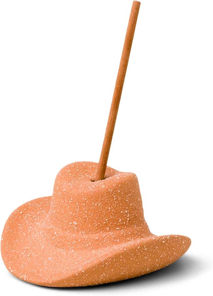 Paddywax Incense Burner Textured Ceramic Cowboy Hat with Incense Sticks, 100-Sticks, Terracotta