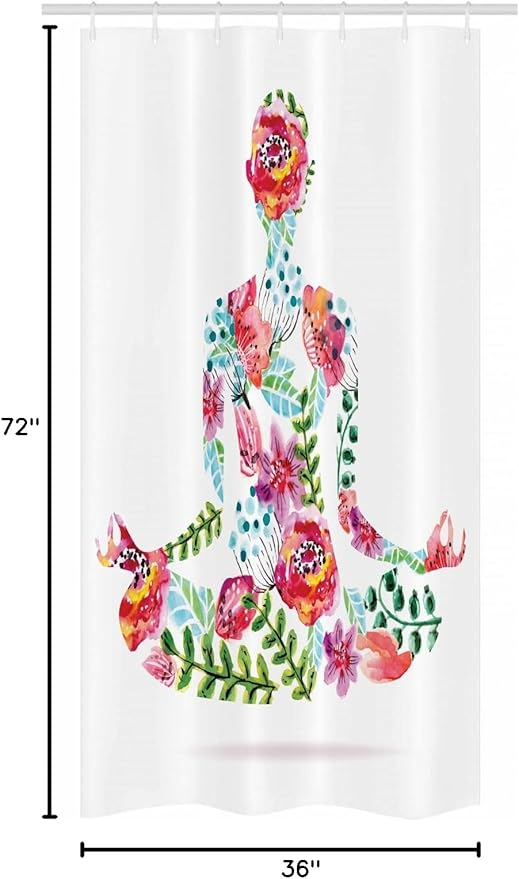 Ambesonne Yoga Stall Shower Curtain, Colorful Yoga Pose Floral Human Leaf Meditating Spring Wellness Vibrant Colors Namaste, Fabric Bathroom Decor Set with Hooks, 36" W x 72" L, Pink Blue