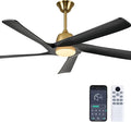 60 Inch Solid Wood Ceiling Fan with Light, Remote and APP Control, 3-color Dimmable, DC Motor, 6-speed Reversible,Outdoor/Indoor Ceiling Fans for Bedroom, Living Room, Black Gold