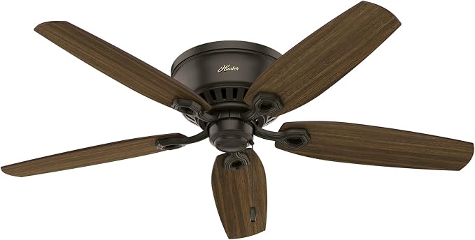 Hunter Builder, Indoor, Ceiling Fan, with LED Lights, 52 inch, New Bronze | Low Profile Flush Mount, Pull Chain, 5 Blades, For Bedroom, Living Room, Kitchen, 53327