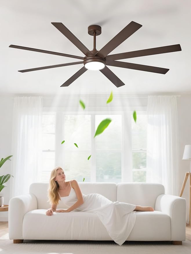 Depuley 72" Ceiling Fans with Lights: Large Indoor/Outdoor Ceiling Fan for Patios Living Room - 8 Blades Brown Dimmable Ceiling Fans with Remote APP Control Timer Reversible Quiet DC Motor 6 Speeds