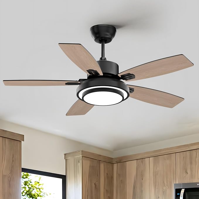 Fanbliss Ceiling Fans with Lights and Remote Control for Bedroom, 42 Inch Black Small Modern Ceiling Fan with Quiet Reversible DC Motor, 3CCT, Dimmable, LED for Living Room, Patio, Indoor and Outdoor