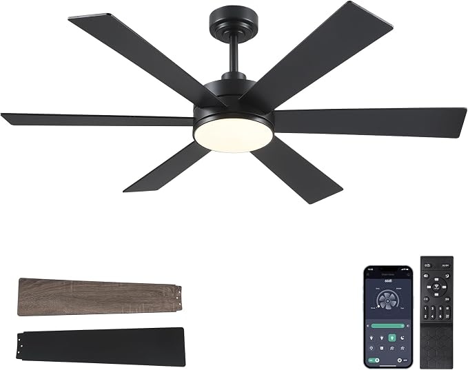 BayDay Farmhouse Rustic Ceiling Fans with Lights and Remote, Bedroom Living Room Kitchen Fans Ceiling with Light Chandier (Black, 52 inch)