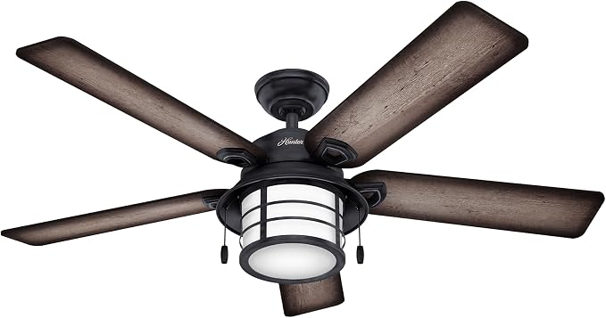 Hunter Key Biscayne, Outdoor or Indoor, Rustic, 54 inch, Weathered Zinc | Ceiling Fan, with LED Light, Standard Mount, Pull Chain, For Bedroom, Living Room, Patio, 59135