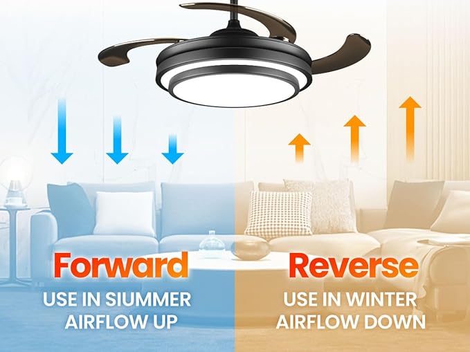 36 Inche Modern Black Ceiling Fan with Dimmable LED Light, Retractable Celing Fan with APP/Remote Control, 6 Speed,for Bedroom Live Room