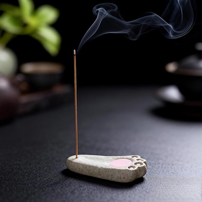 Mougigi Japanese Cute Dog Paw Ceramic Incense Holder - Handmade Mini Incense Stick Burner Tray for Patchouli/Sandalwood Incense, Home Decor, Yoga, Spa, Zen Altar & Meditation - Gift for Women