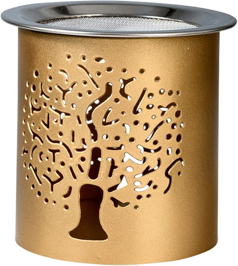 Iron Incense Warmer in Gold with Flower of Life Motif - Handmade, Tea Light Strainer, Aromatherapy Warmer, 8 cm Height - Ideal for Mediation and Spiritual Atmosphere