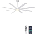 Ohniyou 72" White Industrial Ceiling Fan with Light for Patio, Living Room | Remote & APP Control, 3CCT Dimmable, DC Motor, 8 Aluminum Blades, Covered Outdoor Metal Fan