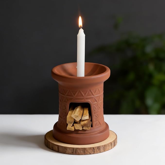 MOUGIGI 2 in 1 Incense Burner, Palo Santo Holder, Chiminea Smudging Bowl with Palo/Sage Storage Space, Handcrafted Ceramic, for Spiritual Meditation, Zen Altar and Home Décor, Perfect for Rituals