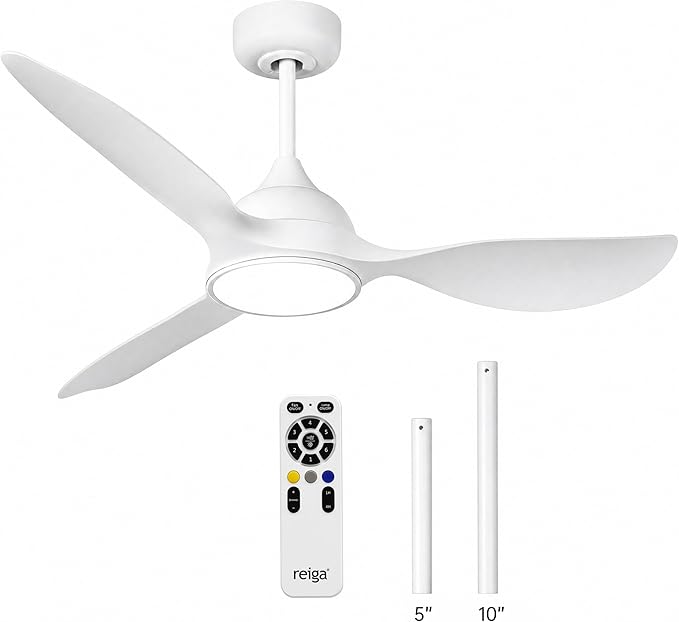 reiga 52 inch Ceiling Fans with Remote Control and Led Lights, Modern Quiet Reversible DC Motor Fan, 3 Blade High Flow for Living Room Bedroom, White