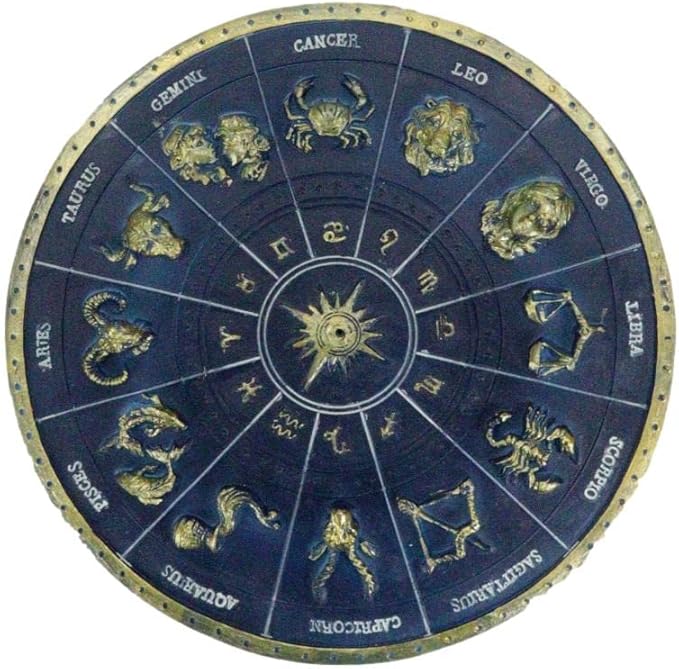 Ebros Gift Blue Ancient Greek Astrological Horoscopes Zodiac Constellations with Sun and Moon Decorative Incense Holder Burner Figurine 6.5" Diameter Home Aromatherapy Accessory