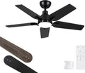 42 Inch Ceiling Fan with Light and Remote Control, Black | 6-Speed Quiet Reversible DC Motor, 3CCT Dimmable 24W LED Light,5 Wood Blades,Used for Bedroom, Living Room, Covered Patio
