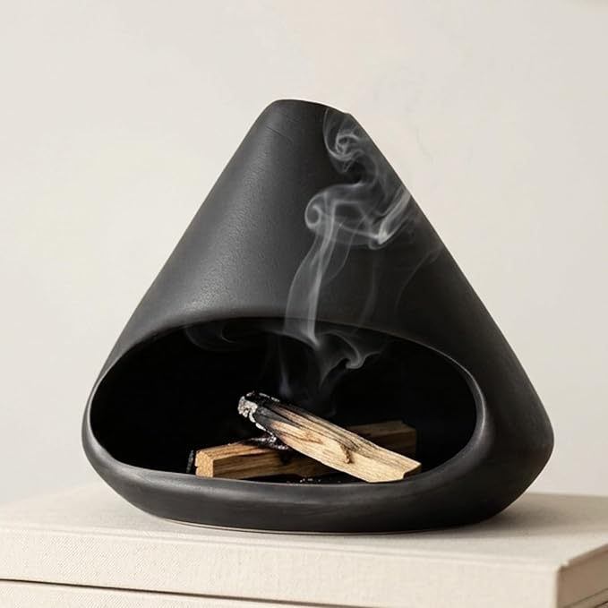 Palo Santo Holder, Handmade Ceramic Incense Burner, Cone Incense Burner for Palo Santo Sticks and Sage, Chimineas Smudge Bowl for Yoga, Meditation, Energy Cleansing