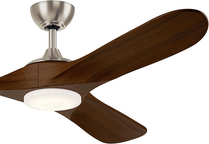 KICHLER Mylo 60 in Modern Ceiling Fan with Light and Remote, Brushed Nickel with Natural Walnut Wood Blades, 6-Speed Control, Satin Etch Cased Opal Glass, 310560NI