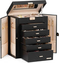 Homde Jewelry Box Large for Women: 6 Layers 5 Drawers Organizer with Mirror for Ring Earring Necklace - Storage Holder with Lock for Dresser - Ideal Gift Case (Black)