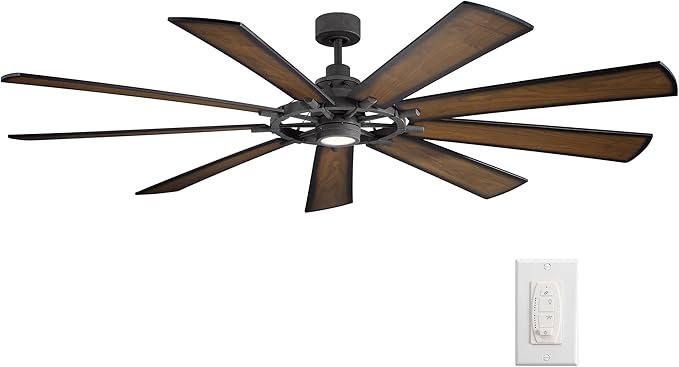 Kichler Gentry XL 85" Ceiling Fan with Lights, 1-Light LED, 3000K, 9 blade Modern Industrial Fan in Distressed Black, (85" W x 16.5" H), 300285DBK
