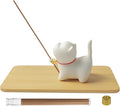 Upgraded Package Incense Holder Handmade Ceramic Cat, Incense-Stick Holder with Sticks, Bamboo Mat and Brass Incense Stand, Cute Cat Insence Burner Holder for Meditation Yoga Massage Home Decor Gift