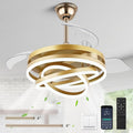 42 Inch Retractable Ceiling Fan with Lights, Fandelier Gold Ceiling Fan with 6 Speeds,3000K-6000K Adjustable,DC Motor,Chandelier Ceiling Fans with Lights and Remote for Bedroom Living Room
