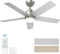 42 Inch Brushed Nickel Ceiling Fan with Light and Remote Control,Dimmable 3 Color Temperatures LED Ceiling Fan,6 Speeds Reversible DC Motor,5 Blades Modern Ceiling Fans for Indoor or Covered Outdoor