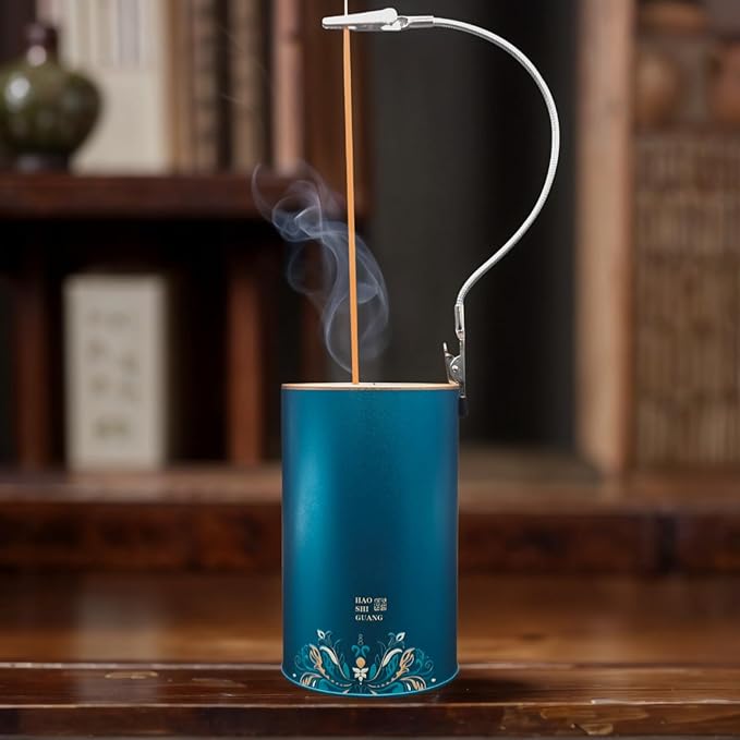 Metal Incense Burner with Anti-Flying Ash Technology & Adjustable Clamp,Elegant Ash Catcher for Home &Yoga & Meditation Ash Catcher Container (3.2x5.7in) (1, Enamel Blue)