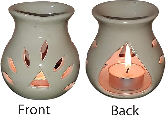 Ceramic Essential Oil Burner Wax Melt Burners |Aromatherapy| Ceramic Oil Diffuser| Candle Tealight Holder (Set of 1) Home Bedroom Decor Christmas Housewarming Gift, White