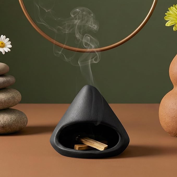 Palo Santo Holder, Handmade Ceramic Incense Burner, Cone Incense Burner for Palo Santo Sticks and Sage, Chimineas Smudge Bowl for Yoga, Meditation, Energy Cleansing