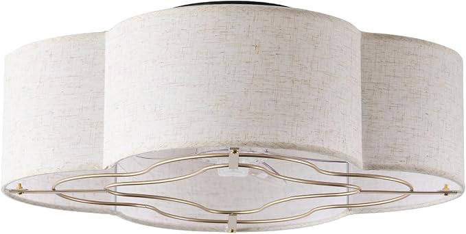 20" Boho Ceiling Fan with Light, Rattan Caged Flush Mount Ceiling Fan with Light Remote Control, Enclosed with 6 Speeds for Bedroom, Living Room, Foyer, Nursery (Beige)