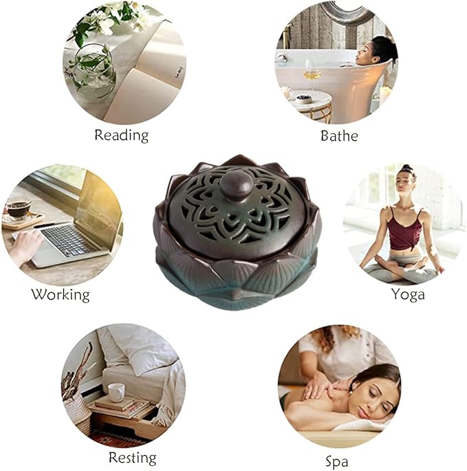Incense Burner or Incense Cone Holder,Lotus Cone Incense Burner,Incense Cone Holder for Incense Cone and Coil Incense, Coil Incense Burner Set for Office Yoga and Home,Green