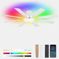 Ayaoty Ceiling Fans with Lights - 60in Flush Mount Ceiling Fan with RGB Dimmable, 3CCT 6 Wind Speeds and Reversible Quiet Motor, Low Profile RGB Fan Light for Modern Indoor, Party - White