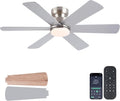 BayDay Ceiling Fans with Lights, Ceiling Fan with Remote APP, Dual-Sided Modern/Rustic, Reversible, 3CCT, Flush Mount Low Profile Ceiling Fan with Lights Bedroom Kitchen Indoor (Nickel, 46 inch)